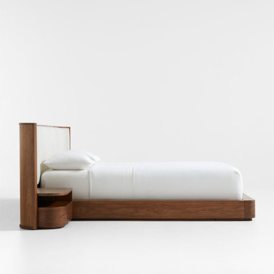 Milano Natural Walnut Wood Upholstered Bed With Nightstands