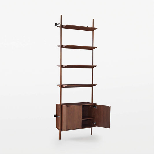 Nabla Brown Walnut Wood Wall Mount Bookcase With Cabinet