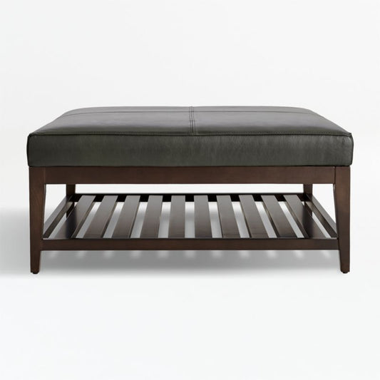 Nash Leather Square Ottoman With Slats