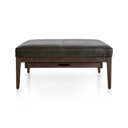 Nash Leather Square Ottoman With Tray