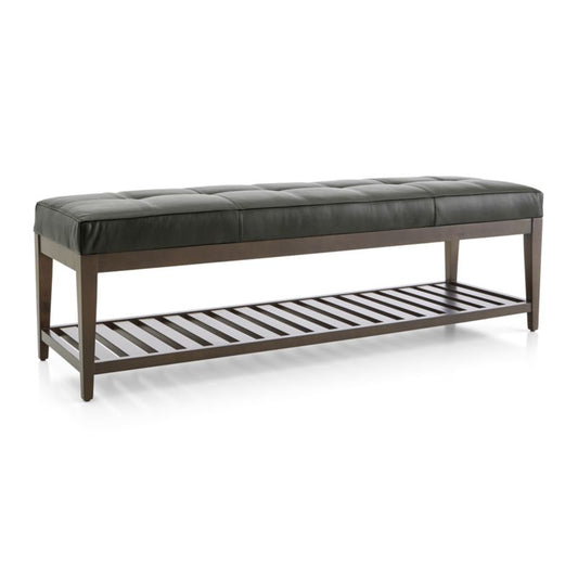 Nash Leather Large Tufted Bench With Slats