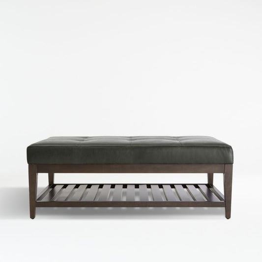 Nash Leather Tufted Rectangular Ottoman With Slats