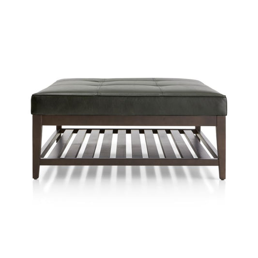 Nash Leather Tufted Square Ottoman With Slats