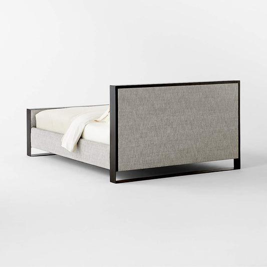 Panora Warm Grey Upholstered And Black Metal Bed