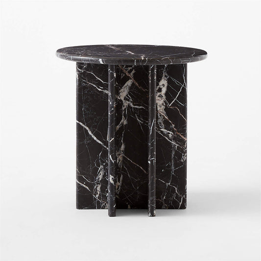 Pasar Round Black Marble Side Table