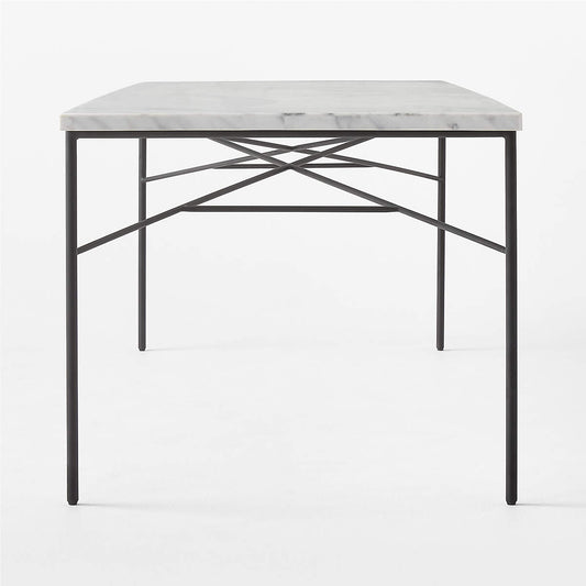 Pavilion 100" Black Metal Outdoor Dining Table With Marble Top By Paul Mccobb