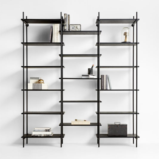 Petra Black Oak Wood And Metal Wall-Mounted 82" Bookcase Unit