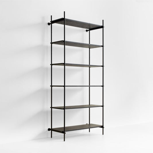 Petra Black Oak Wood And Metal Wide Wall-Mounted Bookcase