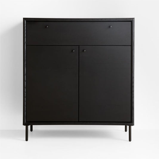 Petra Black Oak Wood And Metal Wall-Mounted Storage Cabinet