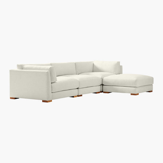 Piazza 4-Piece Modular White Linen Sectional Sofa