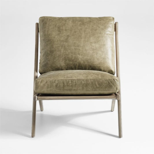 Pose Grey Wash Wood And Leather Accent Chair