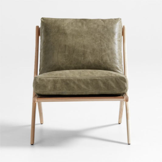 Pose Natural Wood And Leather Accent Chair