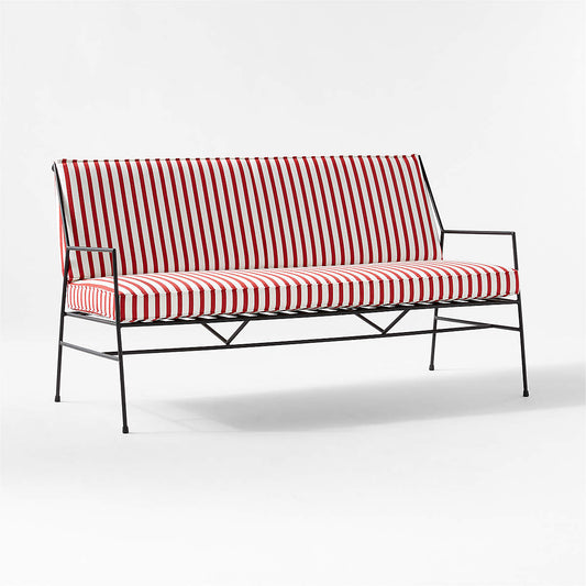 Pavilion Black Metal Outdoor Sofa With Striped Sunbrella Cushions Model 6490 By Paul Mccobb