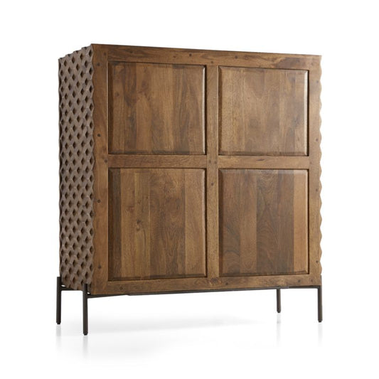 Raffael Carved Wood Bar Cabinet With Storage