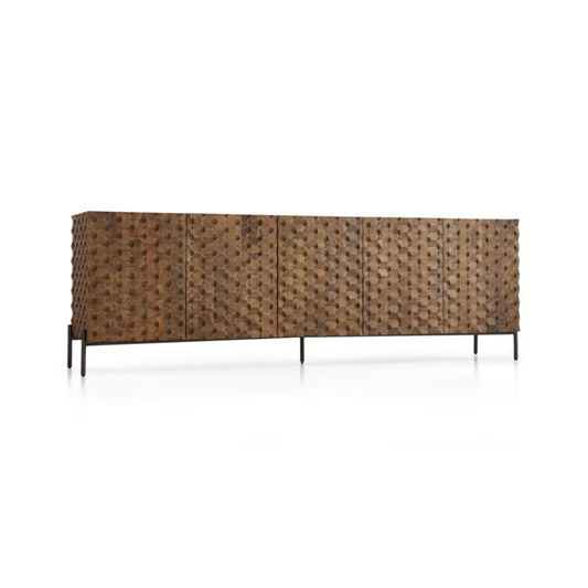 Raffael Carved Wood Storage Media Console