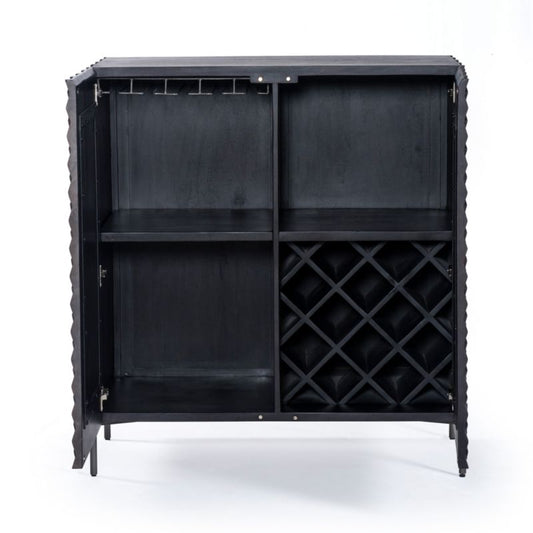 Raffael Black Carved Wood Bar Cabinet With Storage