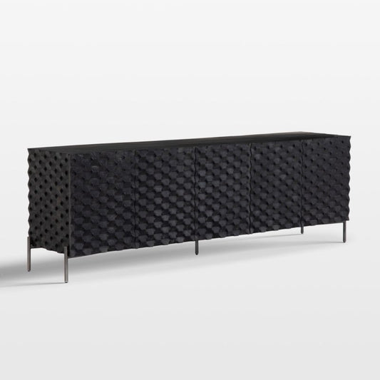 Raffael Black Carved Wood Storage Media Console