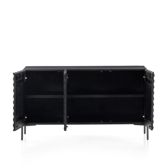 Raffael Small Black Carved Wood Storage Media Console