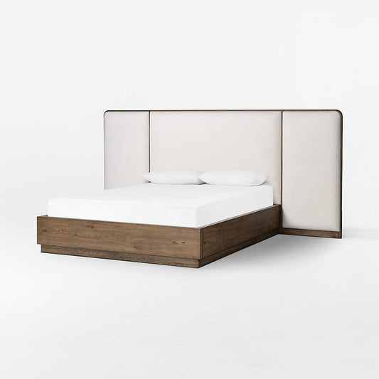 Regan Warm White Upholstered And Oak Wood Bed