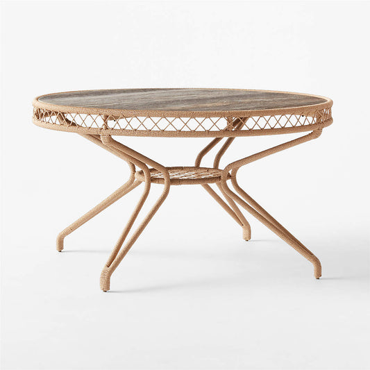 Remo 54" Travertine And Rattan Outdoor Bistro Table By Ross Cassidy