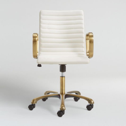 Ripple Ivory Leather Office Chair With Brass Frame