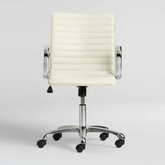 Ripple Ivory Leather Office Chair With Chrome Base