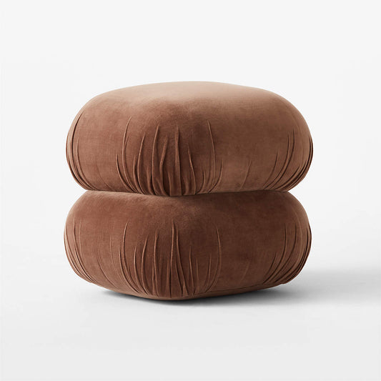 Ruched Dark Beige Velvet Pouf