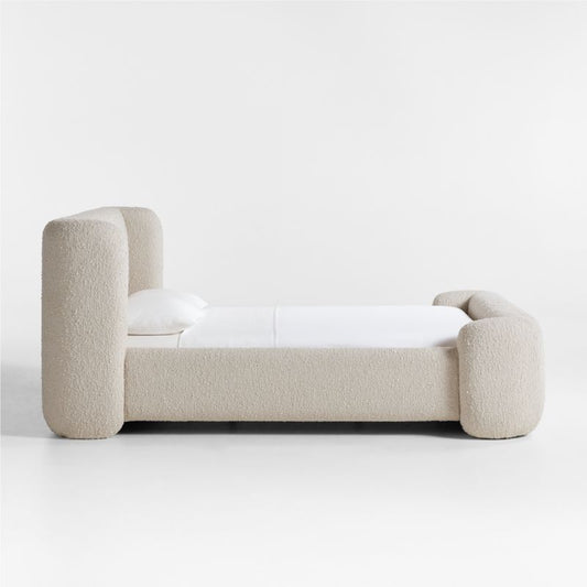 Salone Curved Light Grey Upholstered Queen Bed