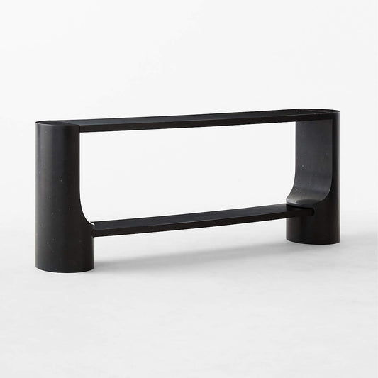 Scoop 71" Black Marble And Oak Wood Console Table