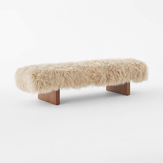 Socca 67'' Taupe Sheepskin Upholstered Bench