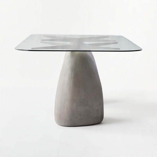 Stone 95" Rectangular Grey Concrete Dining Table With Glass Top