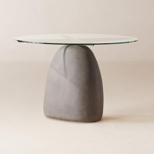 Stone 47" Round Grey Concrete Dining Table With Glass Top