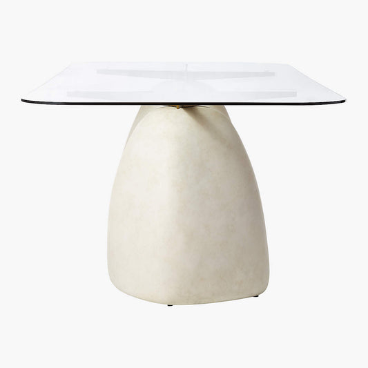 Stone 95" Rectangular White Concrete Dining Table With Glass Top