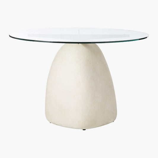 Stone 47" Round White Concrete Dining Table With Glass Top