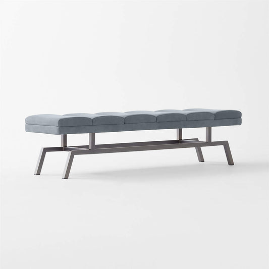 Stratford 65" Silver Blue Suede And Metal Bench