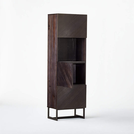 Suspend Black Marble And Dark Wood Bar Cabinet