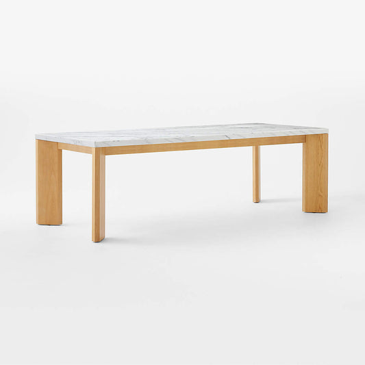 Sydney 95" Rectangular Carrara Marble Dining Table With White Oak Legs