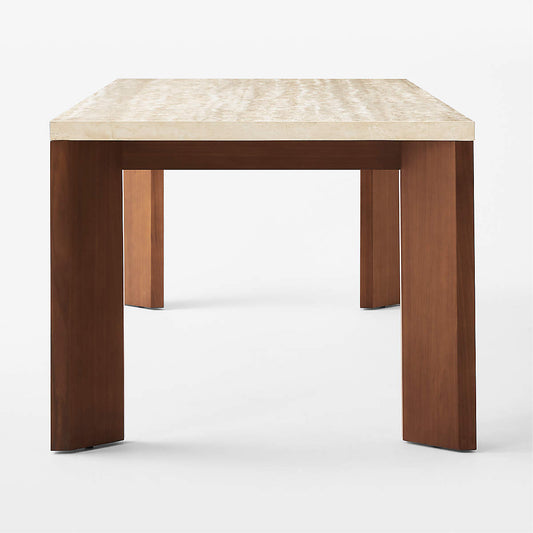 Sydney 95" Rectangular Travertine Dining Table With Walnut Legs