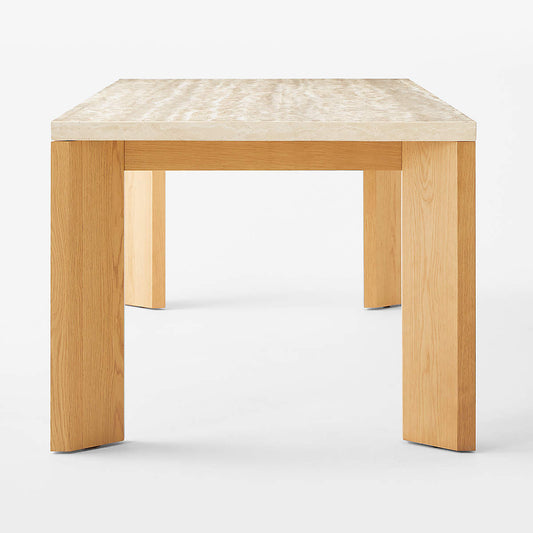 Sydney Rectangular Travertine Dining Table With White Oak Legs 95.5''