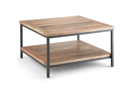 Skyler Solid Mango Wood And Metal 34 Inch Wide Square Industrial Coffee Table In Natural