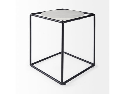 Mercana Austen Round White Marble Top With Black Metal Frame Side Table