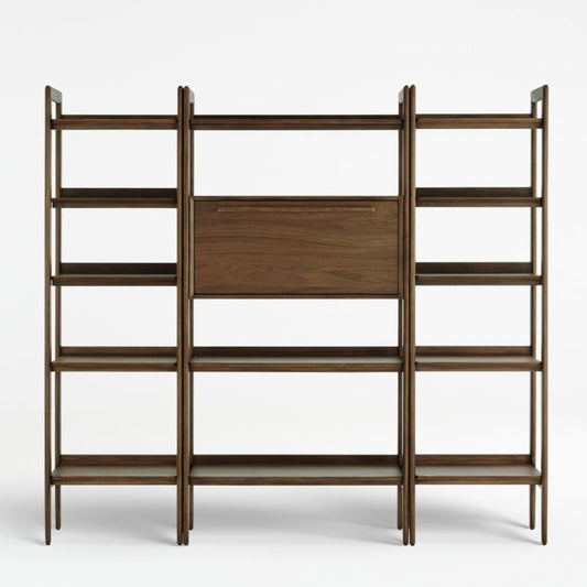 Tate Walnut Bookcase Bar Cabinet With 2 Bookcases