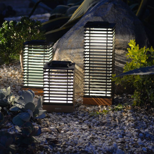 Tekura Black And Teak Led Solar Outdoor Lantern 26"