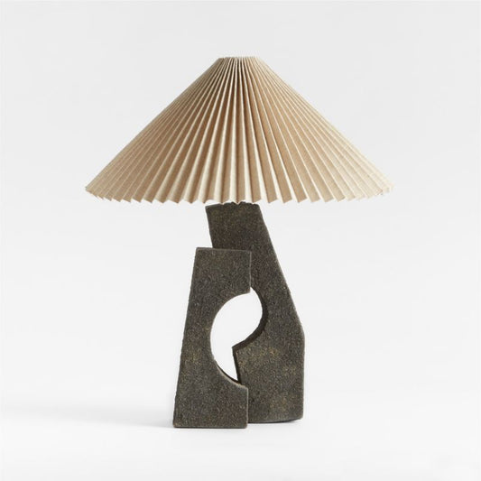 Ruins Black Ceramic Sculptural Table Lamp With Pleated Shade By Athena Calderone