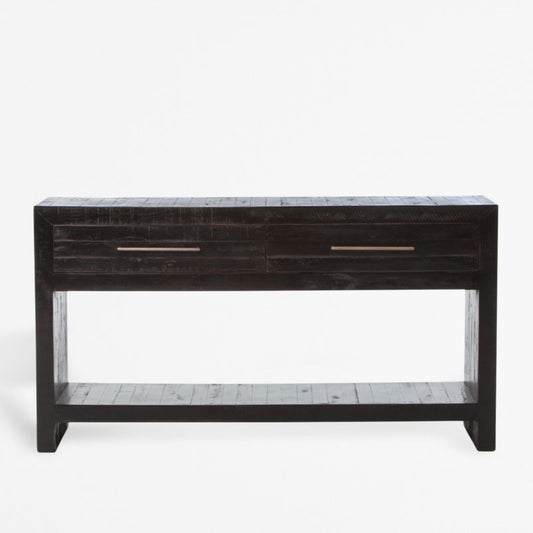 Theo 60" Rectangular Black Acacia Wood Storage Console Table With Shelf