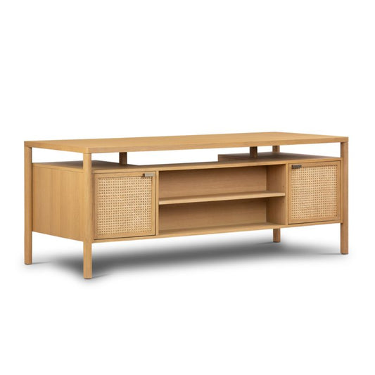 Tisdell Cane And Khaki Oak Wood Desk With Drawers