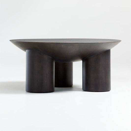 Tom Charcoal Brown Oak Wood 40" Round Three-Legged Coffee Table By Leanne Ford