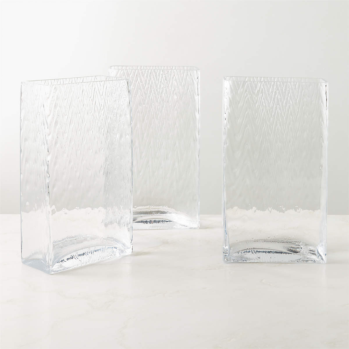 Vumi Rectangular Clear Patterned Glass Vase