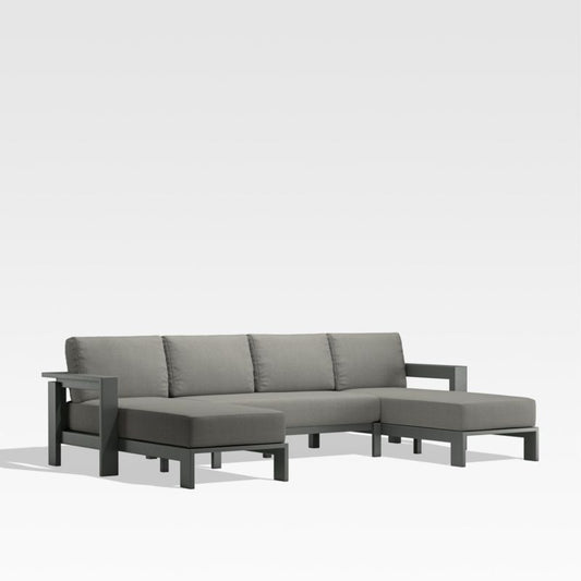 Walker Metal Double Chaise Outdoor Sectional Sofa With Graphite Sunbrella ® Cushions