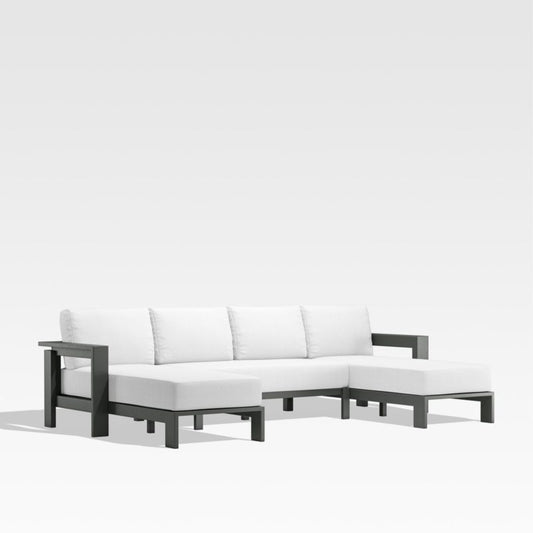 Walker Metal Double Chaise Outdoor Sectional Sofa With White Sunbrella ® Cushions